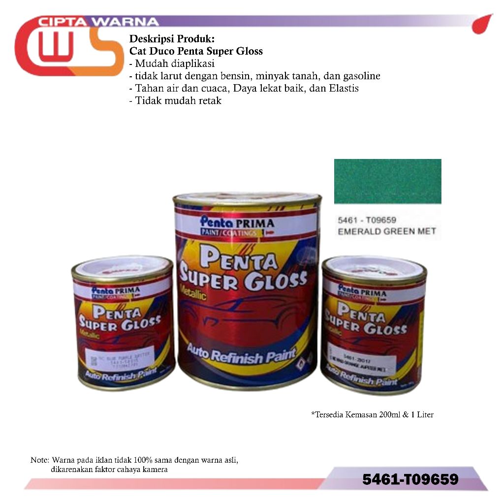 Cat Penta Super Gloss Metalic Warna Emerald Green Met 5461-T09659 200Gr 1Kg - A2 A3 CWS