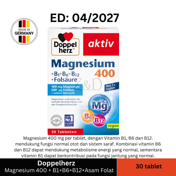 Doppelherz Magnesium 400 + B1+B6+B12+ asam folat isi 30