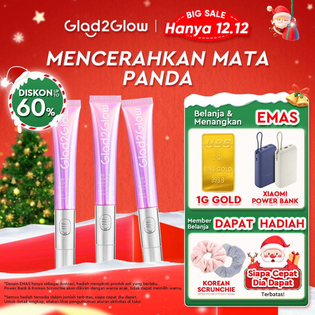 Glad2Glow Berry Eye Cream Brightening Eye Serum | Krim Mata with Electronic Massager with Peptide ma