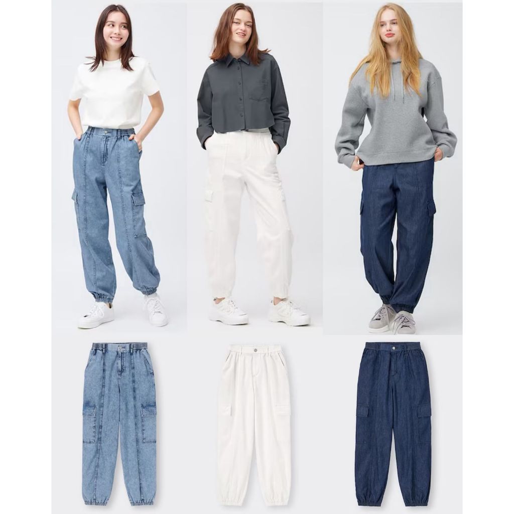 Celana Kargo Jogger Denim Wanita Sporty Stylish | Women's Denim Cargo Jogger Pants - GU-9561