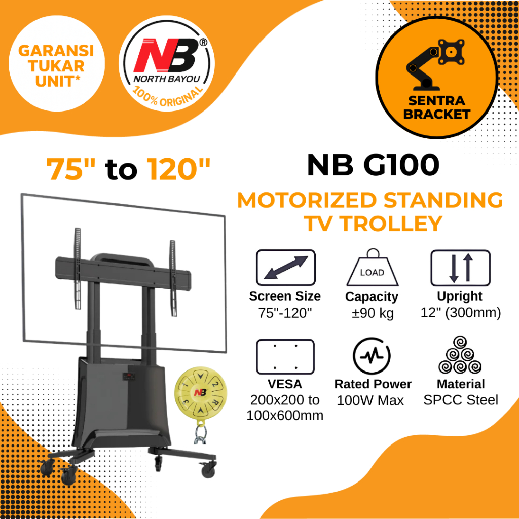 North Bayou G100 Troli Display Motorized 75 to 120 Inch untuk TV LED OLED Display Interaktif