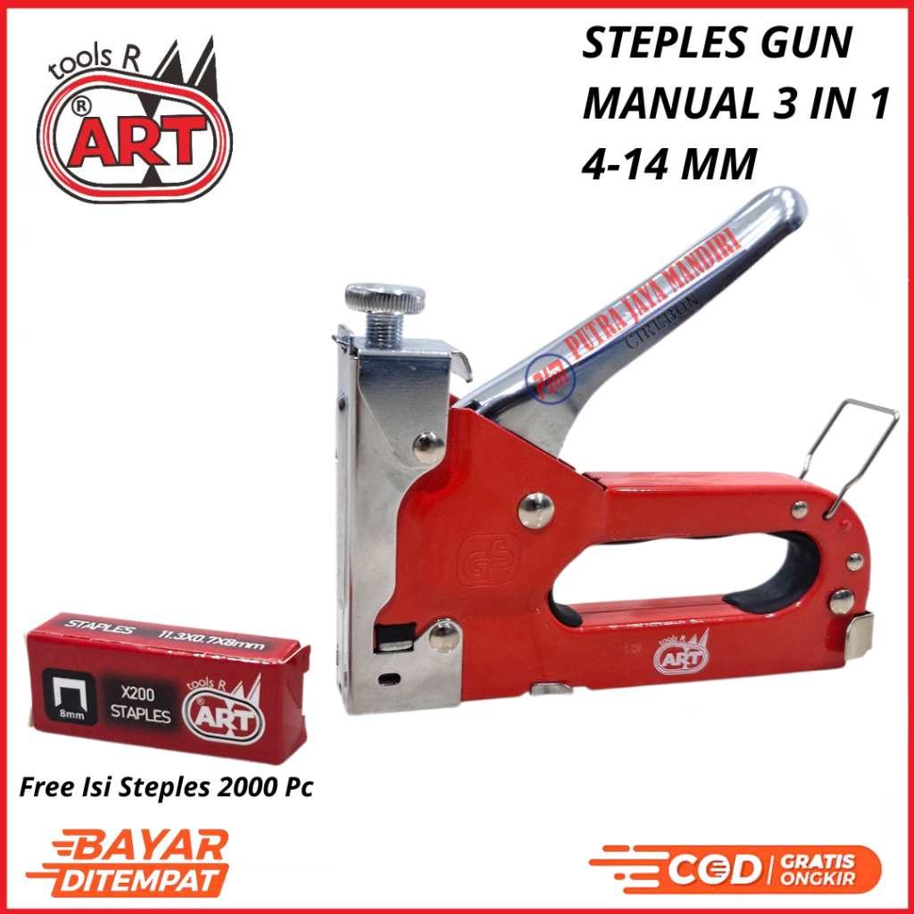 Art Steples Gun Alat Tembak Jepret Manual 3 IN 1 Heavy Duty Staple Stapler Gun Tacker 100% Original