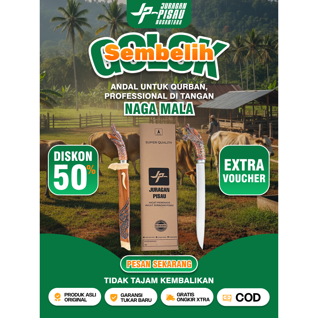 Golok Pisau Sembelih Multiguna Bahan Baja Sup9 Premium Super Tajam