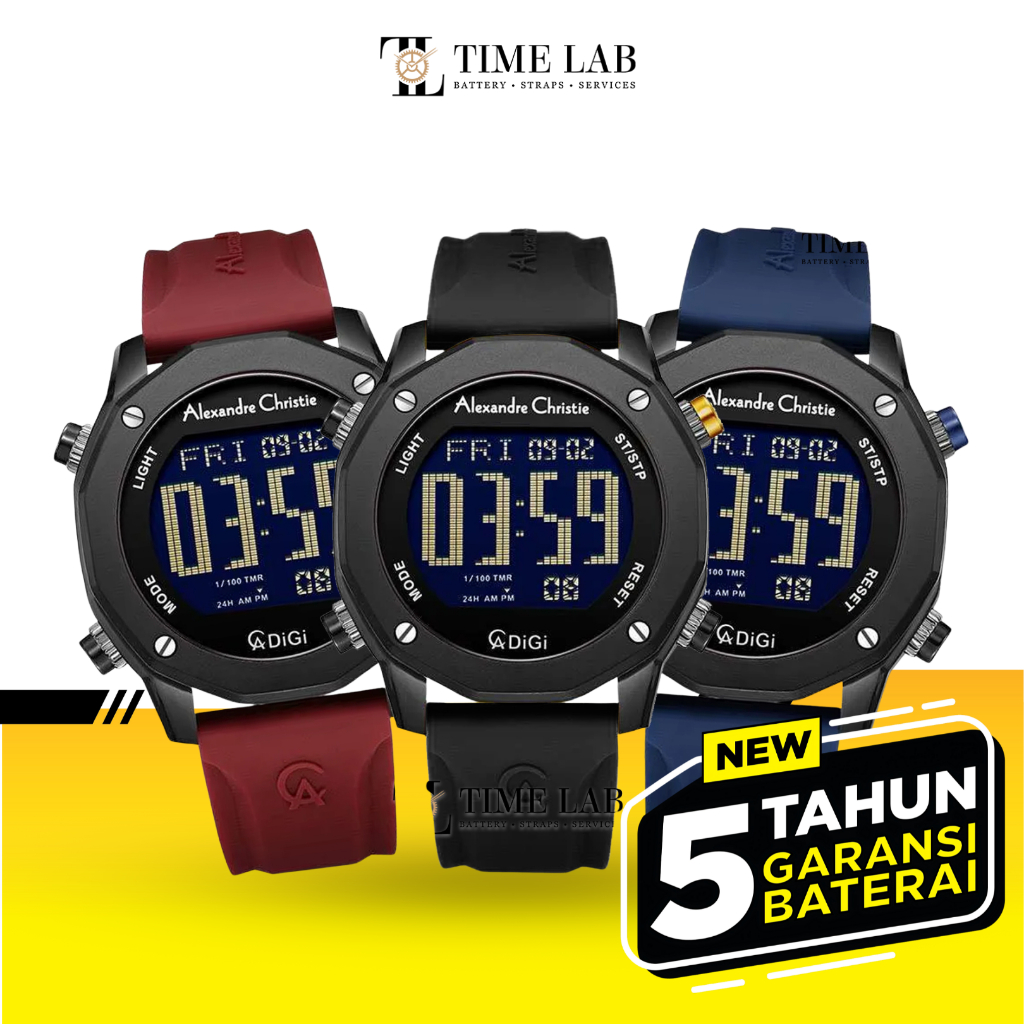 JAM TANGAN PRIA ALEXANDRE CHRISTIE AC9377 / AC 9377 DIGITAL RUBBER ORIGINAL TIMELAB