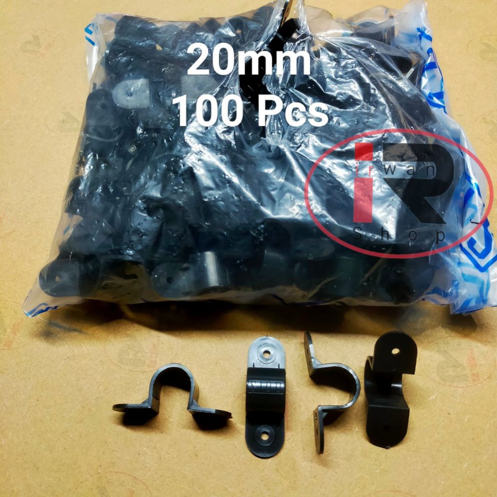 Klem Kabel 20mm 2paku beton Hitam 100pcs / Klem Pipa 20mm Hitam 2paku