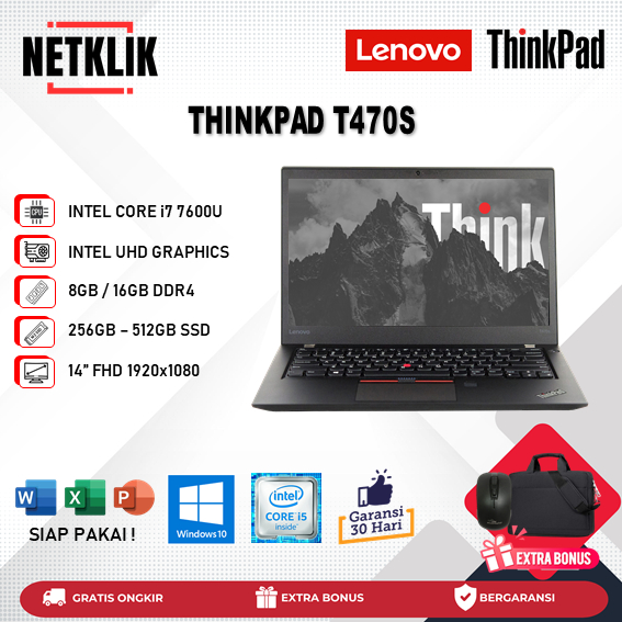 Laptop Thinkpad T470S Intel Core i7 7600U 16GB 512GB SSD Windows 10 Pro Original