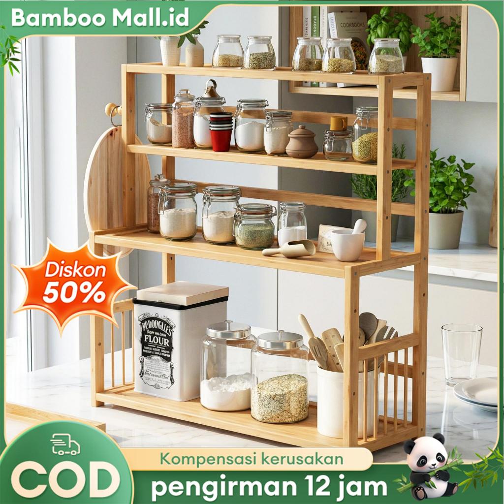Rak Bumbu Kayu Rak Serbaguna Kayu Rak Bumbu Dapur Estetik Rak Botol Bumbu Rak Meja Makan