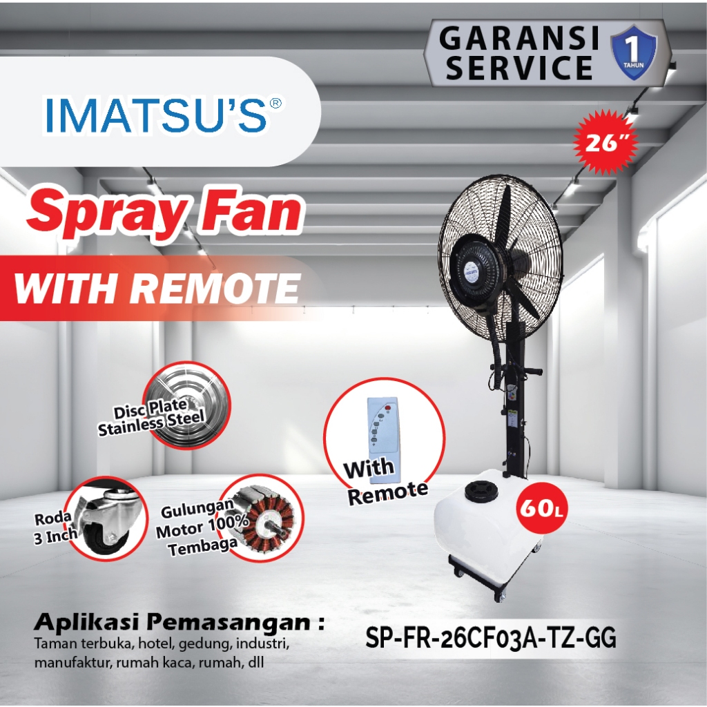 Imatsu's Kipas Angin Embun Air 26 Inch - 60 L / Misty Fan Kipas Semprot Spray Fan Remote Air Kipas