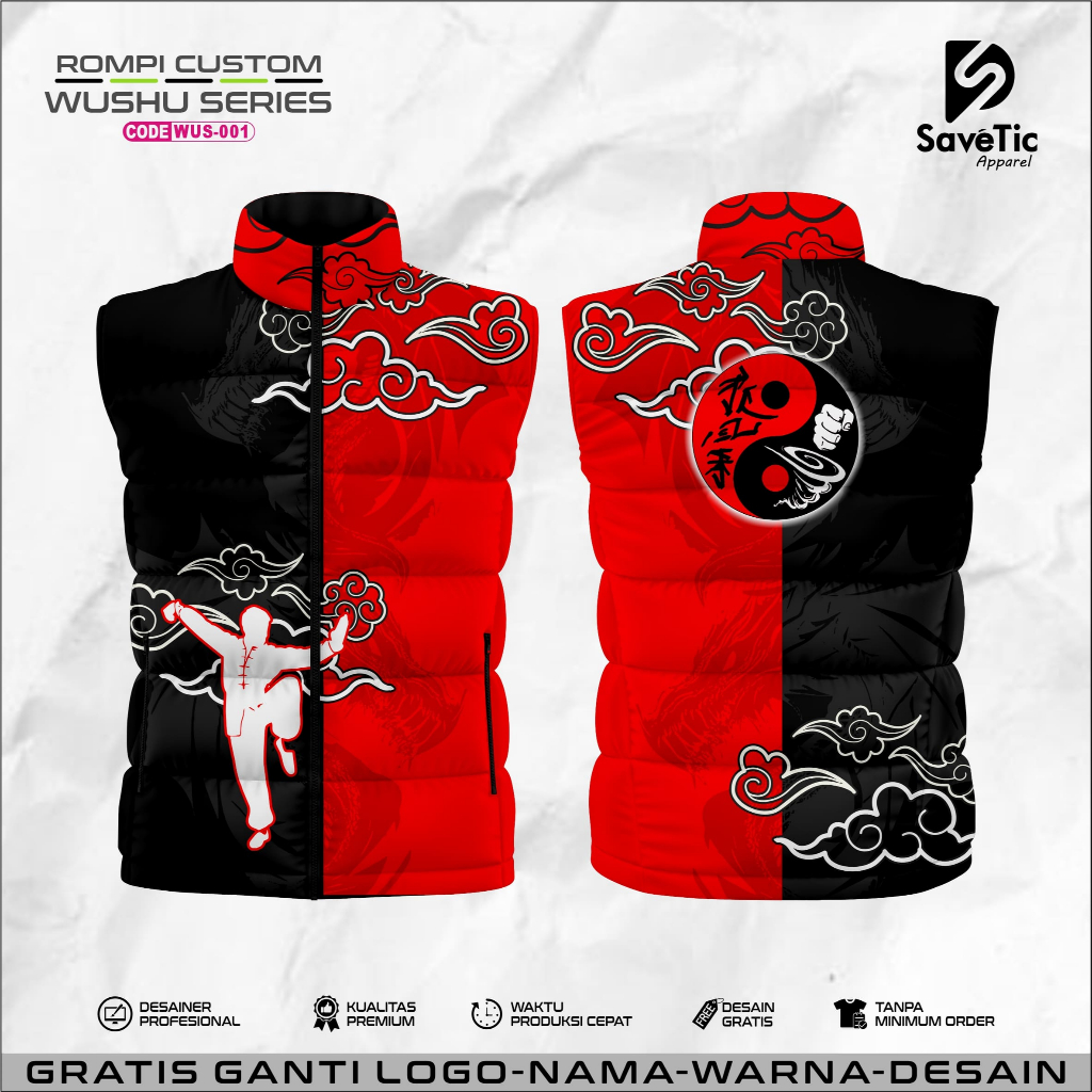 Rompi Puffer /Gelembung Wushu Custom Full printing Waterproof/vest/rompi outdoor/Bela Diri/Wushu Ind