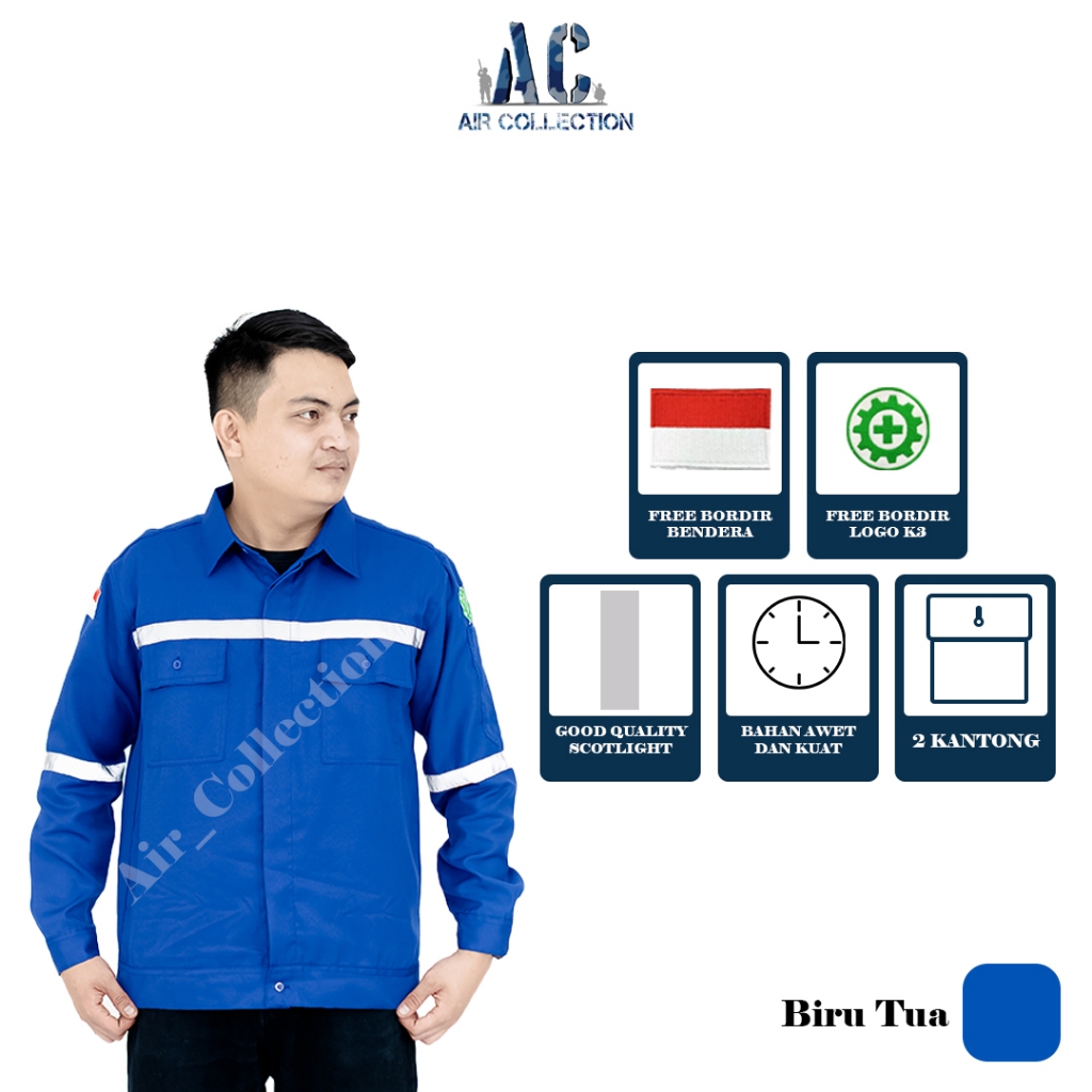 Baju safety lengan panjang seragam kerja proyek kemeja safety premium