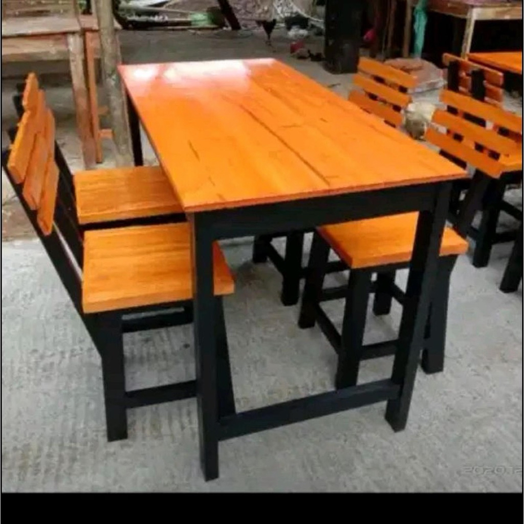 meja makan cafe resto + 4 kursi sender
