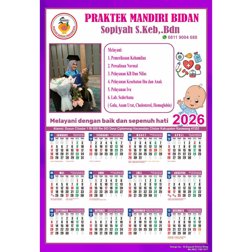 Cetak Kalender Dinding Bidan 2026 Murah Bisa Custom Foto Kalender Bidan 2026 Kalender 2026 1 Halaman