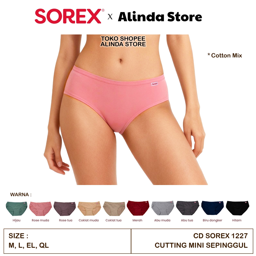 Isi 6 Pcs Sorex CD Wanita 1227 Cutting Mini Katun Mix  Sepinggul [1ALN]
