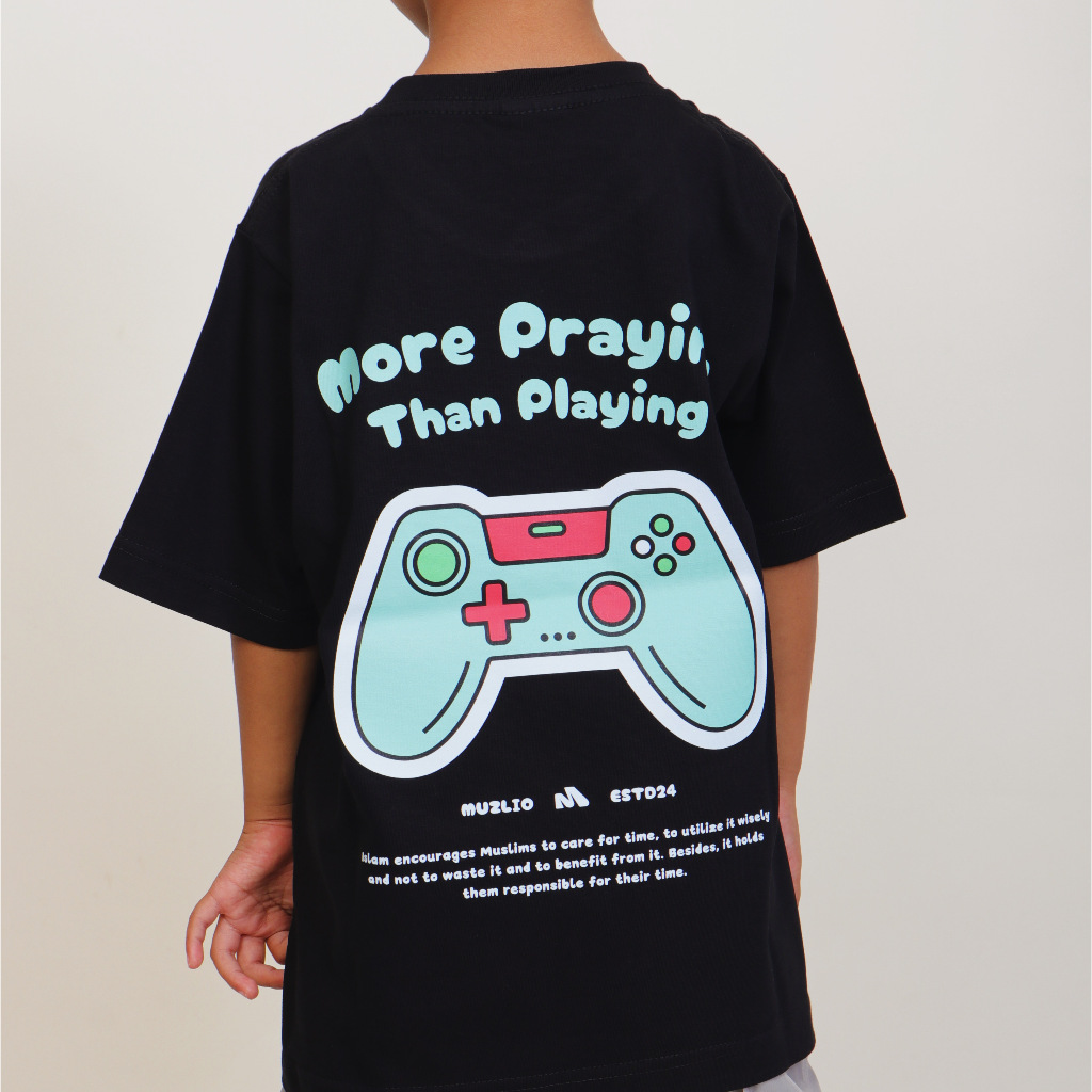 [MUZLIO] Kaos Anak Muslim - Seri Bijak Bermain Game - Joystick - Black - Oversized
