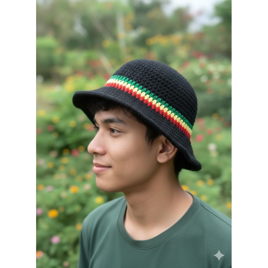 topi bucket hat rajut  bob marley/bucket hat rajut reggae