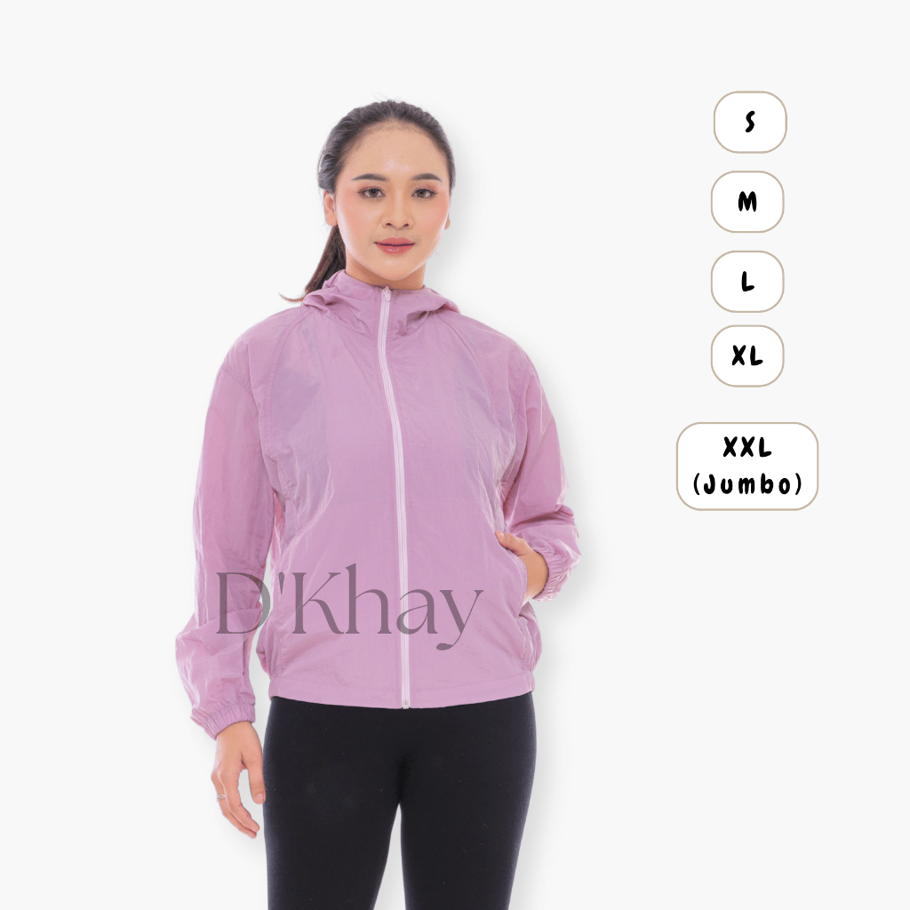 Jaket olahraga wanita polos bahan nilon | Jaket Ungu running jogging lari sepeda parasut nylon warna