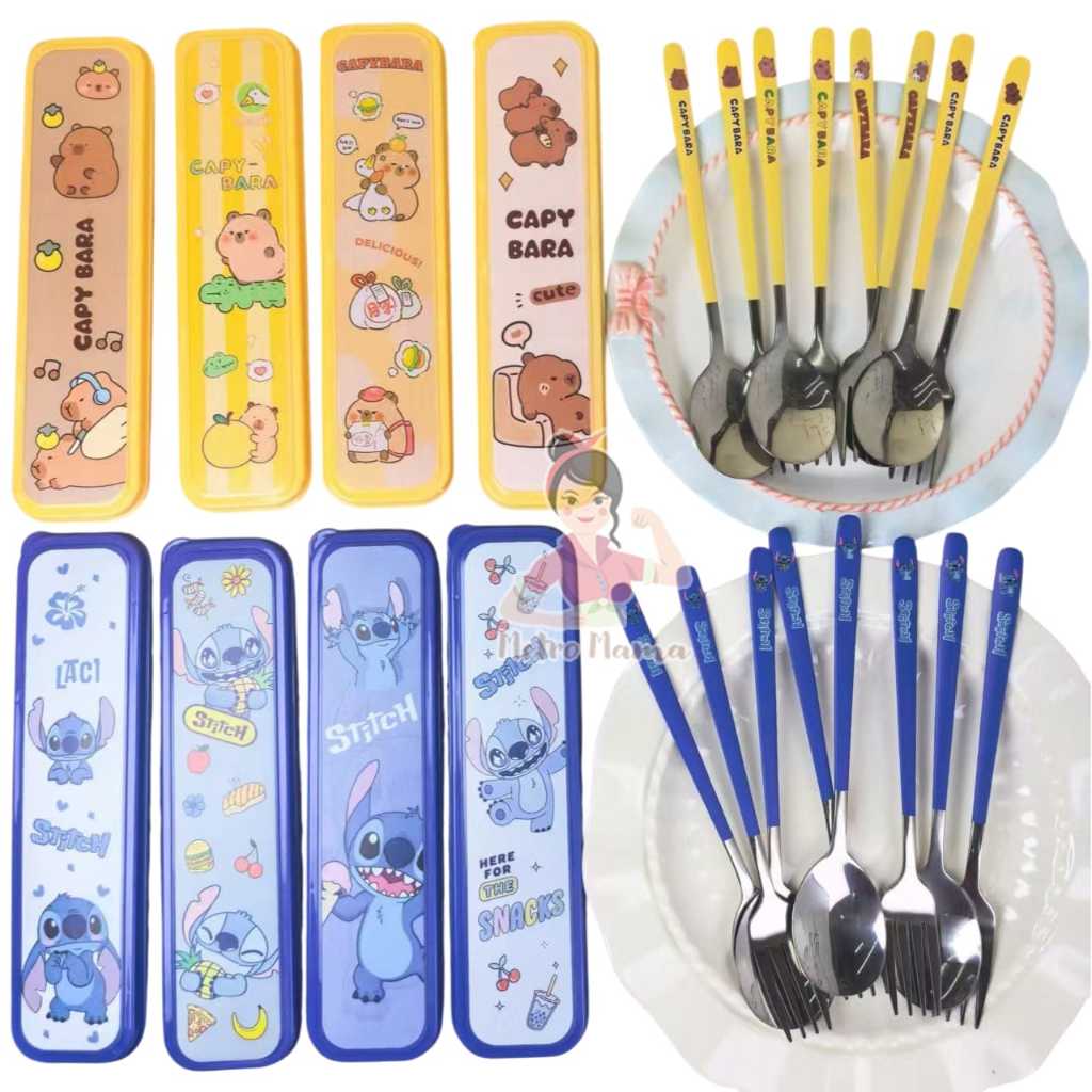 Sendok Set Garpu Sumpit Alat Makan Stainless Sanrioo Grafir Labubu Model Korea