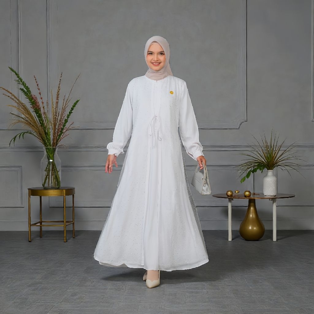 Aisha Dress Gamis Polo Linen Premium Kombinasi Brokat