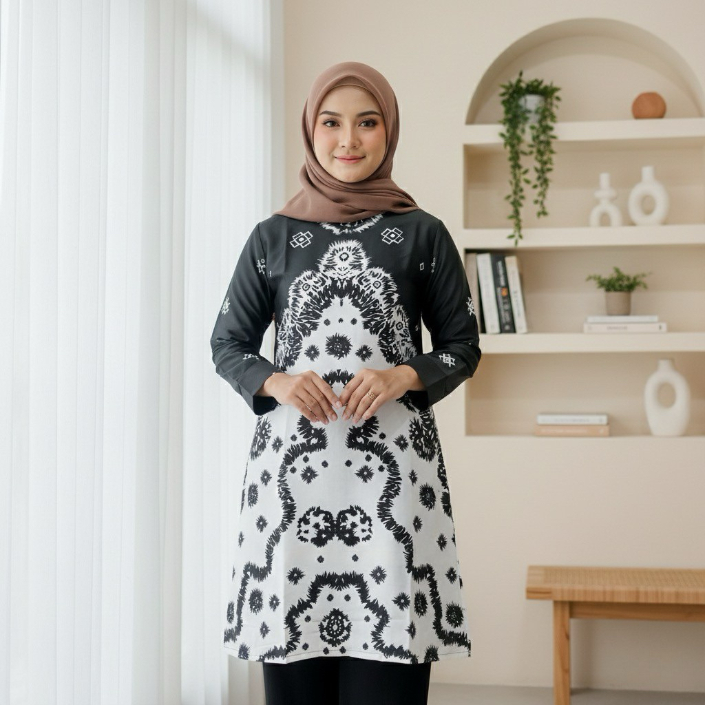 Tunik Safira Motif Jumputan Printing Premium