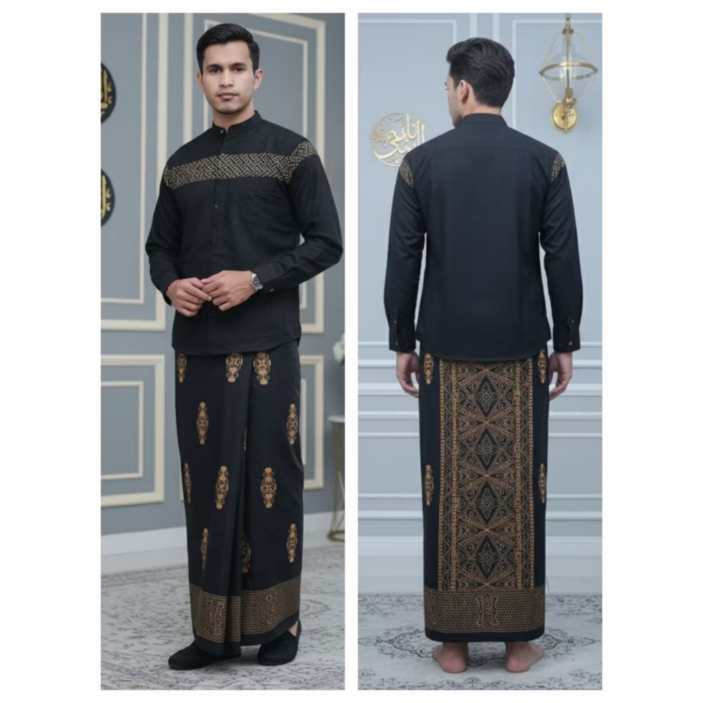 Sarko Set Sarung dan Baju Koko Kobata Lengan Panjang Full kancing depan