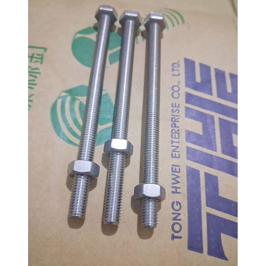 Baut mur stainless m8x140 kunci 13 Baut 12 panjang 14cm merek THE A2-70