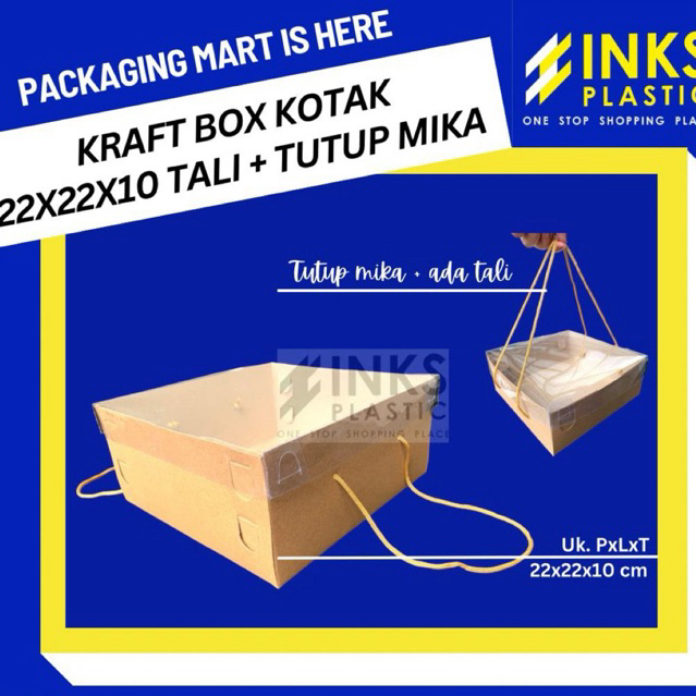 BOX KRAFT KOTAK 22x22x10 TUTUP MIKA+ TALI DUS KOTAK NASI KUE BOLU