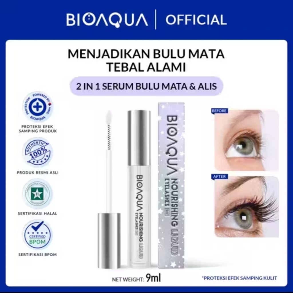 BIOAQUA EyeLash Serum Bulu Mata dan Alis BPOM Halal 9ml Pelentik Bulu Mata Serum Penumbuh Bulu Mata 
