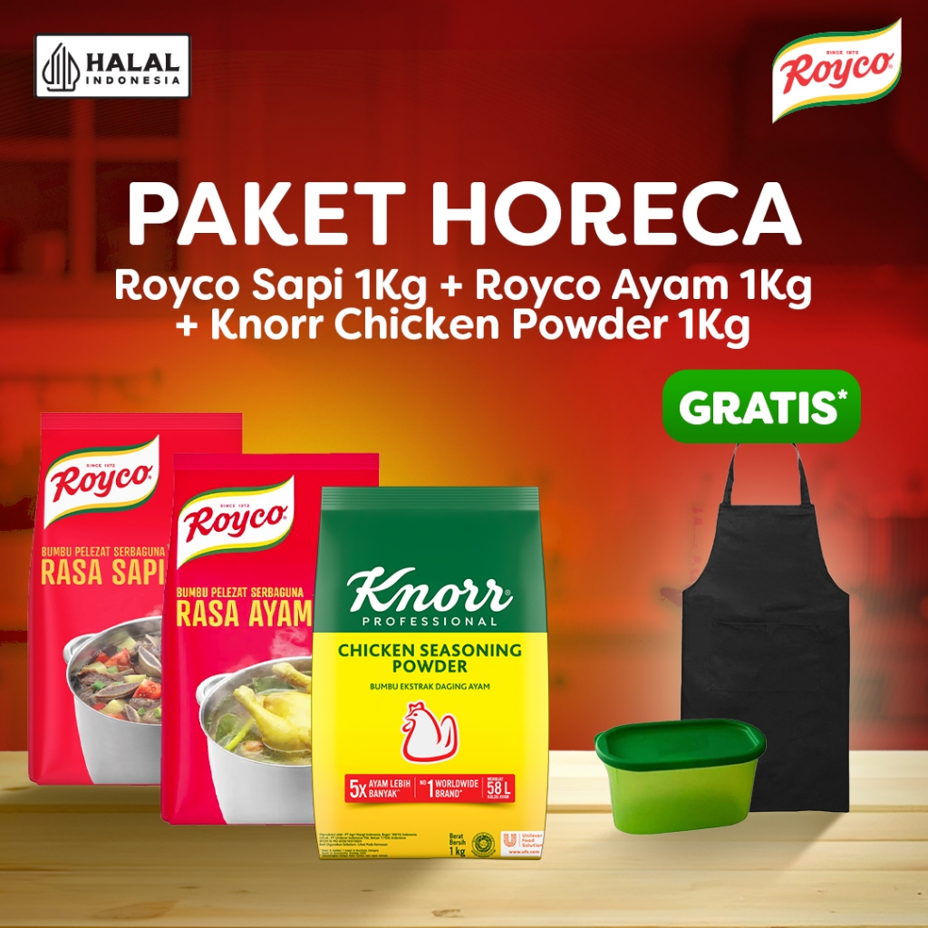 [PAKET HORECA] Knorr Chicken 1Kg + Royco Ayam 1Kg + Royco Sapi 1Kg FREE Toples Knorr + Apron