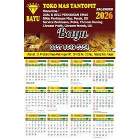 Kalender Dinding  Toko Perhiasan Emas 2026 Bisa custom kalender Tahun 2026 Lengkap