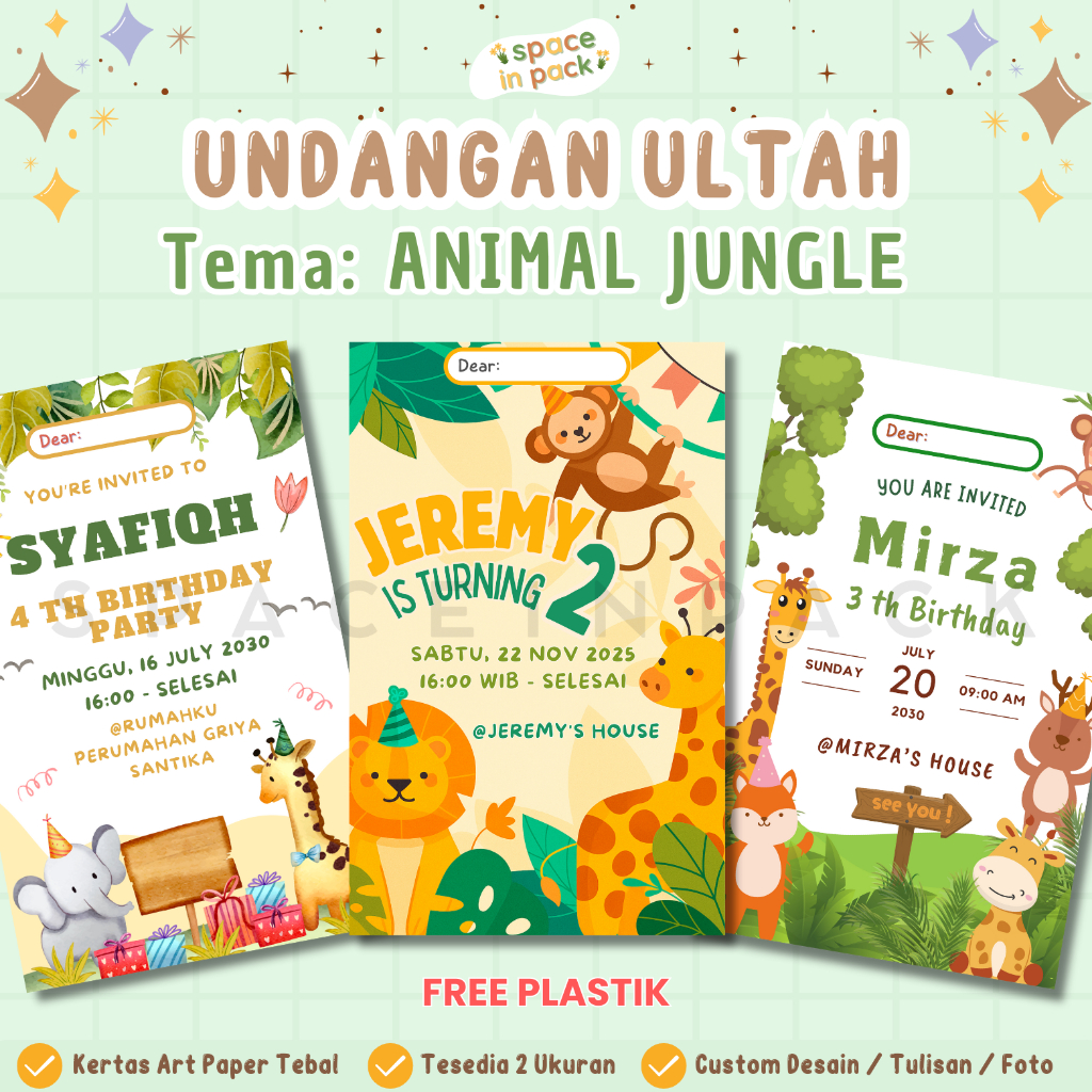 spaceinpack - Undangan Ulang Tahun Anak | Undangan Ultah Animal Hewan Lucu | Undangan Ultah Anak Cus