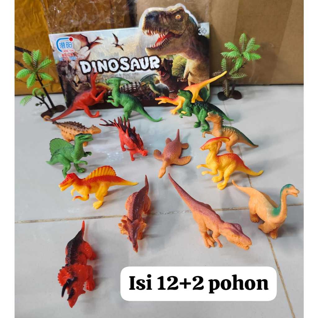 Mainan Miniatur Dinosaurus isi 12pcs dengan Pohon Mini / Mainan Dinosaurus Tyrex Anak Besar