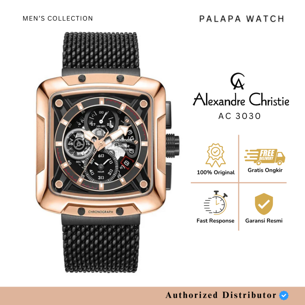 Jam Tangan Pria Alexandre Christie AC 3030 / ac3030 Chronograph Rantai Leather Original Garansi 1 Ta