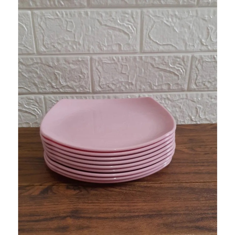 Piring Melamin Segi 10 Inch / Piring Makan Melamin Pink Bercak / Piring Melamin Anti Pecah / Piring 
