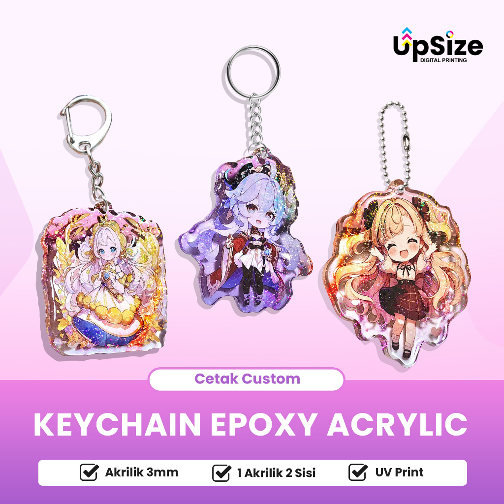 Gantungan Kunci Akrilik Epoxy Glitter Custom - Gantungan Kunci Resin Cetak UV Print