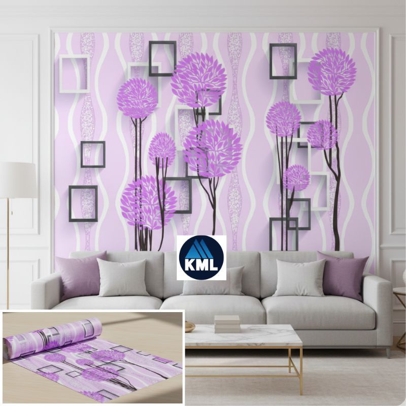 Wallpaper Sticker POHON BUNGA PINK KOTAK 3D