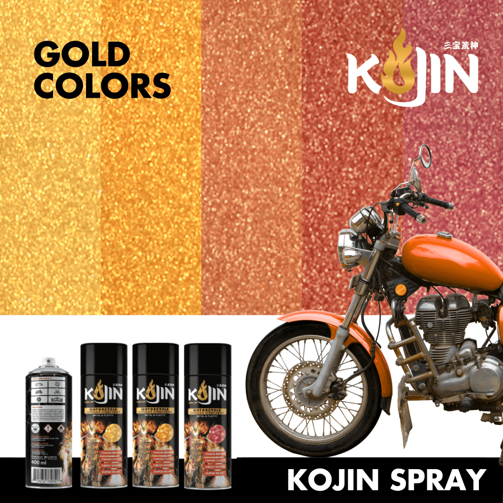 Cat Semprot KOJIN Pilox Aerosol - Gold Warna Emas 400ml Emas, Tembaga, Kuningan