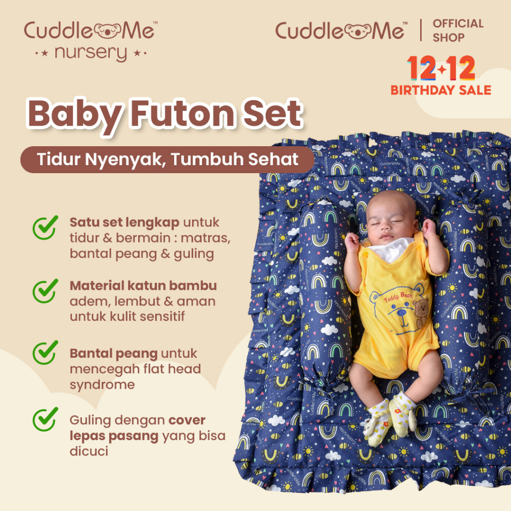 Cuddleme Futon Set Lengkap Kasur Matras Bantal Guling Bayi Newborn Lembut Nyaman