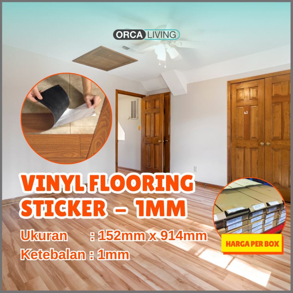 36 Pcs Vinyl Flooring Sticker 1mm (per Box) – Motif Kayu | Ukuran 152mm x 914mm | Lantai Vinyl Perek