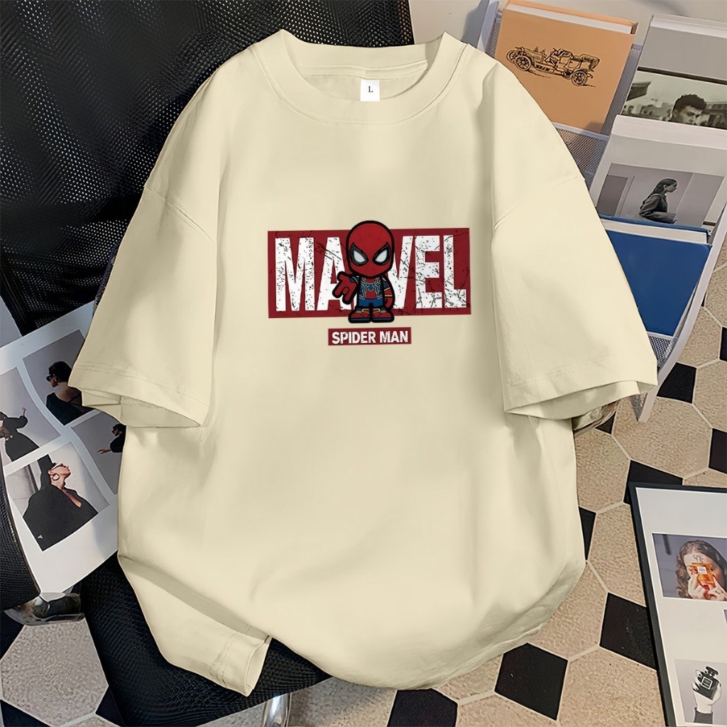 BLINDBLACK T shirt oversize Cetakan kartun MARVEL SPIDER-MAN Kaos Wanita Lengan Pendek|Kaos Wanita D