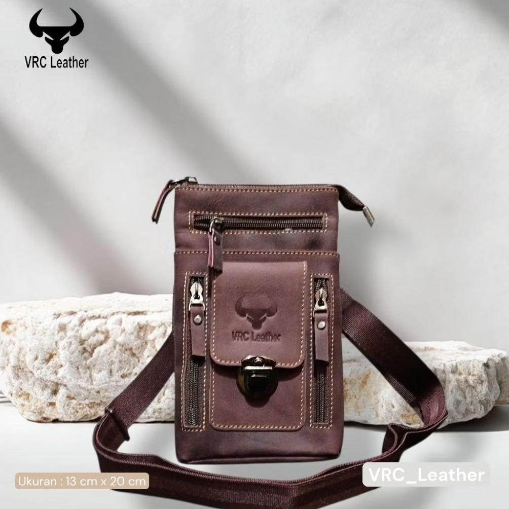 [VRC] Tas HP Selempang Pria Mini Sling Bag Kulit Asli 100%