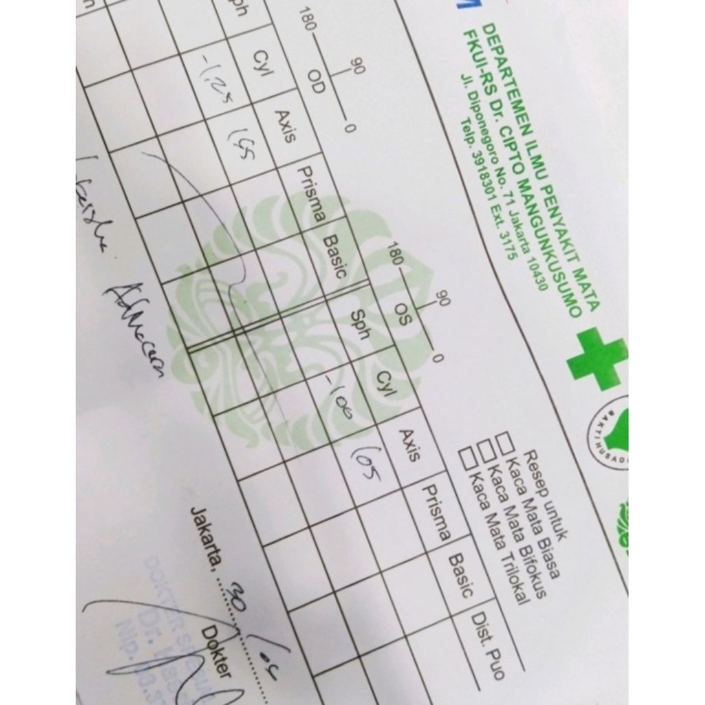 Bon + kwitansi pembelian kacamata paket lengkap