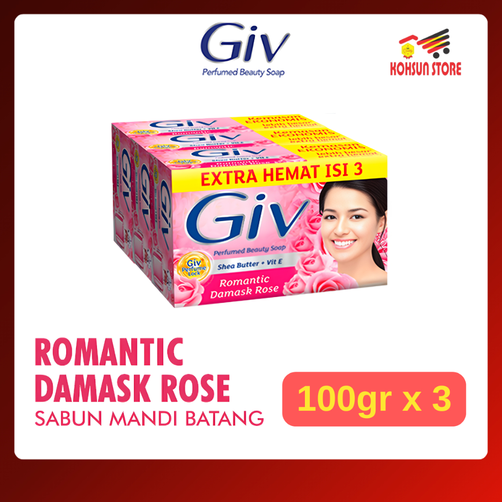 (isi 3pcs) GIV Sabun Batang Banded Kemasan Ekonomis Lebih Besar Extra Hemat Isi 3 x 100gr - Romantic