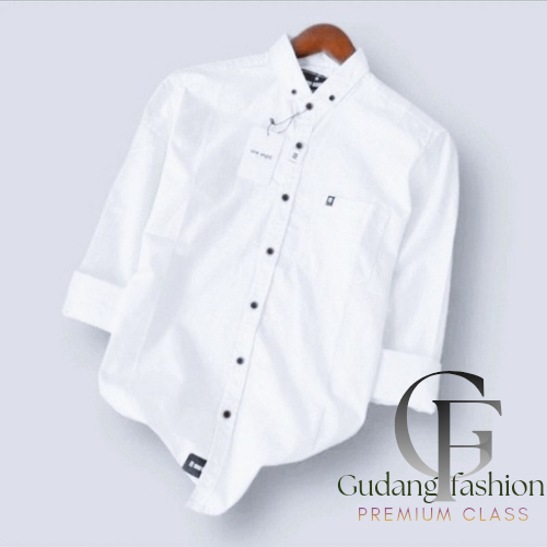 kemeja putih tulang polos pria slimfit | kemeja formal polos putih hitam pria dewasa lengan panjang