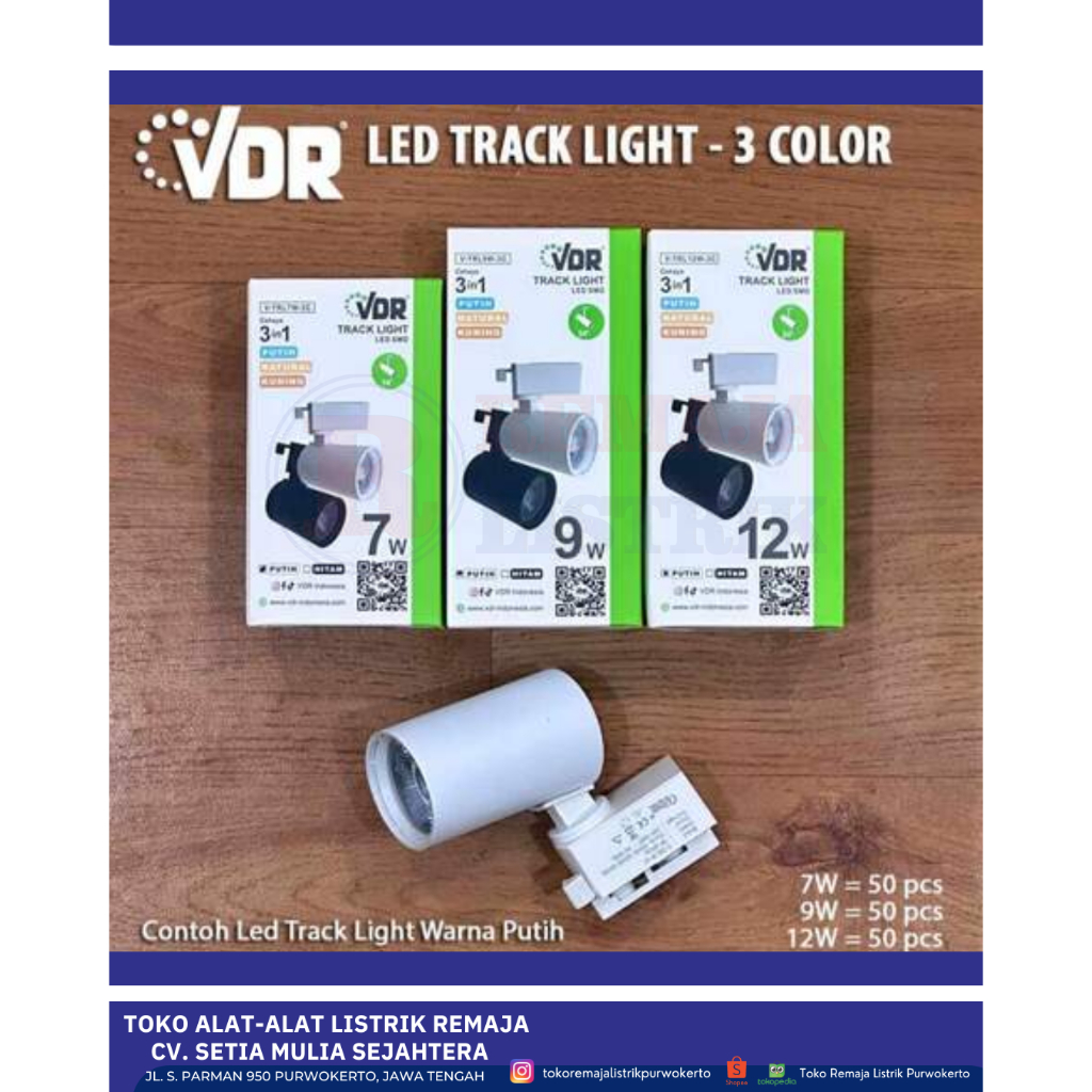 LAMPU RELL / LED TRACK LIGHT TRI COLOR 7W | 9W | 12W BODY HITAM PUTIH VDR