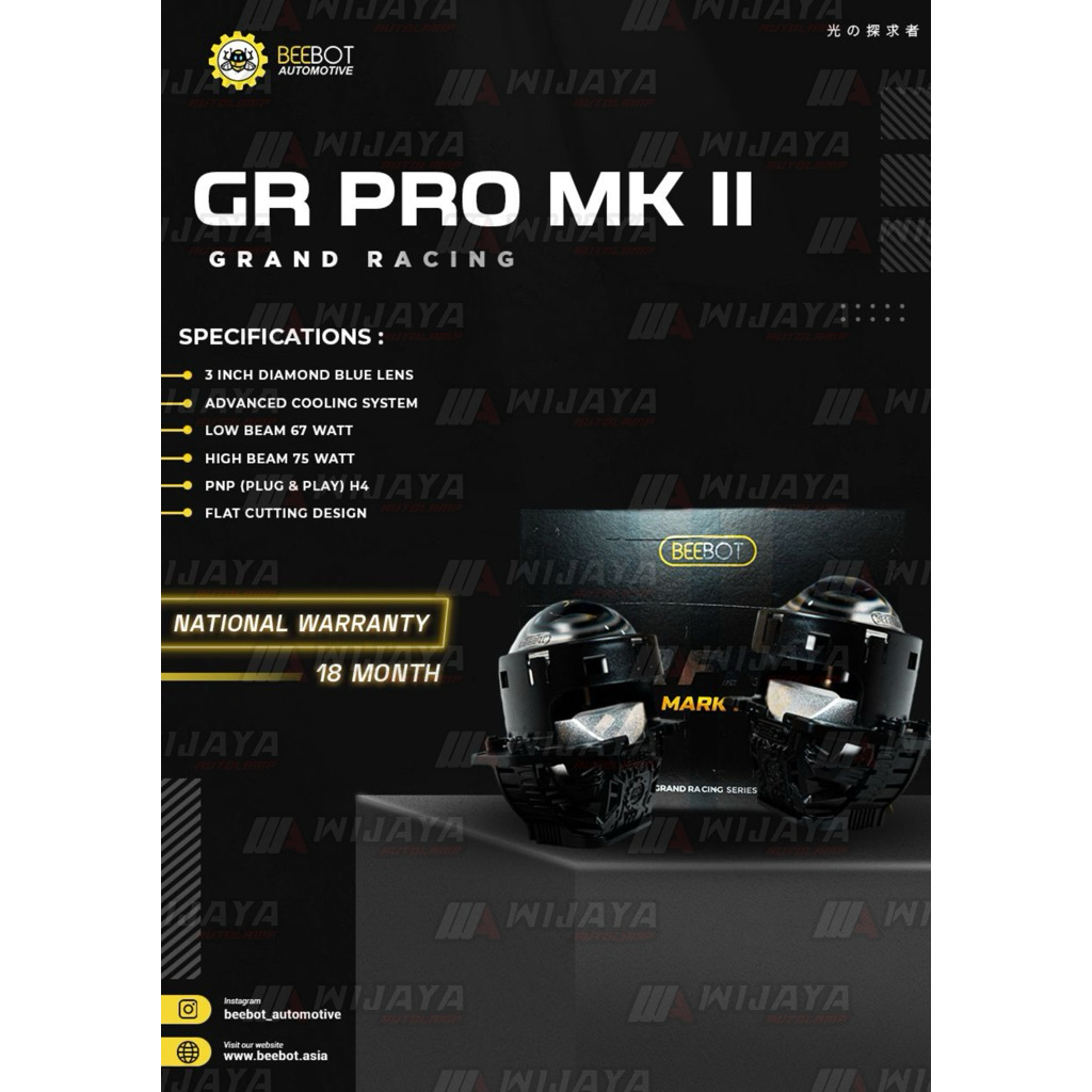 PROJECTOR BI-LED HEADLAMP GR PRO MK II BLUE LENS 3 INCH BEEBOT PLUG AND PLAY ( 2 PCS )