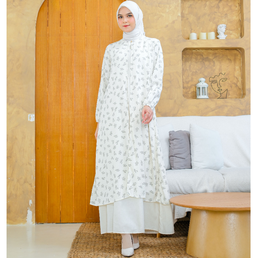 RILLEY - Gamis Linen Umaira | Gamis Wanita Motif Bunga | Gamis Adem Bahan Linen