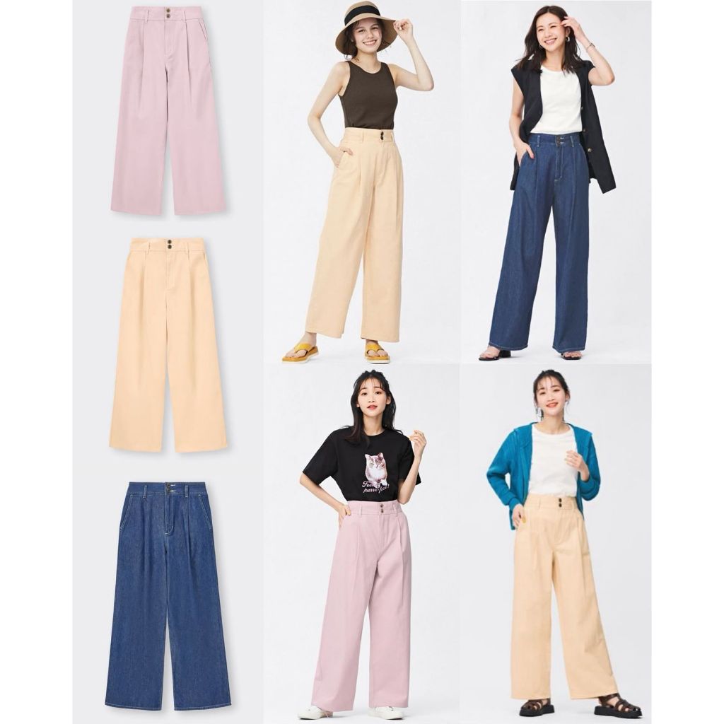 Celana Panjang Wanita Wide-Leg High-Rise Nyaman | Women's Light Denim Tuck Wide-Leg Pants - GU-9565