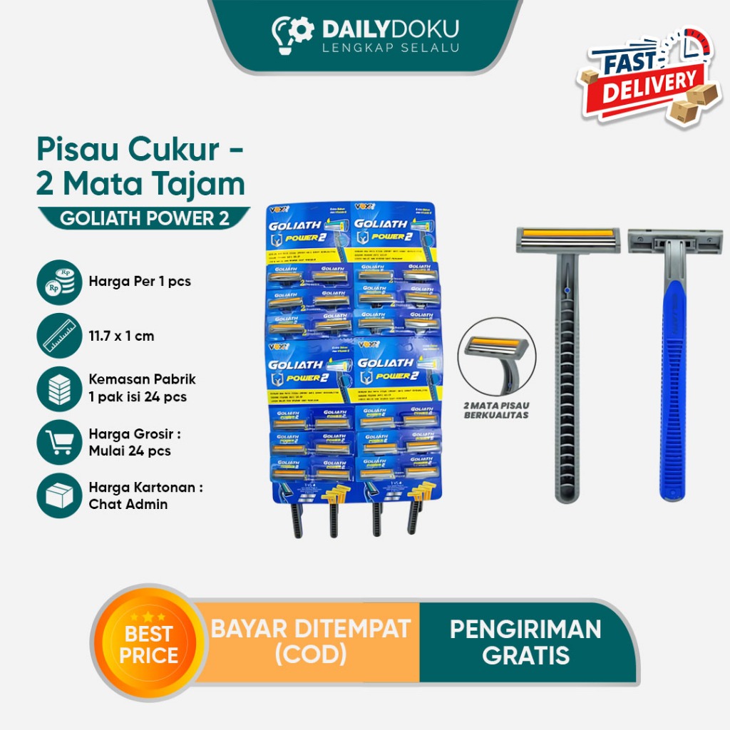 Pisau Cukur Goliath 2 Mata Tajam Nyaman Strip Gel Pelindung Goliath Power 2 – Razor Shaver Pria Mata