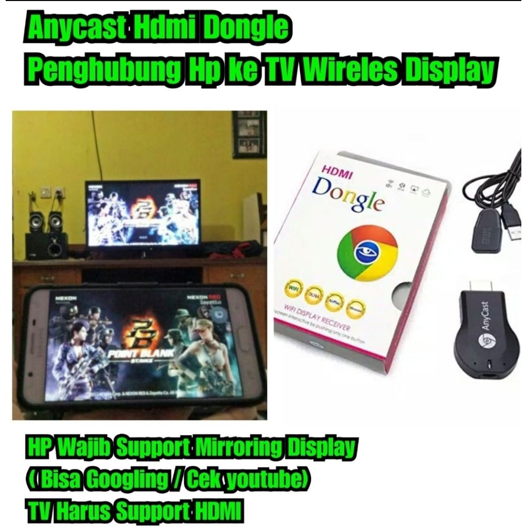 Hdmi Dongle anycast ezcast Alat HP ke TV LED Miracast Chromecast penghubung hp ke tv