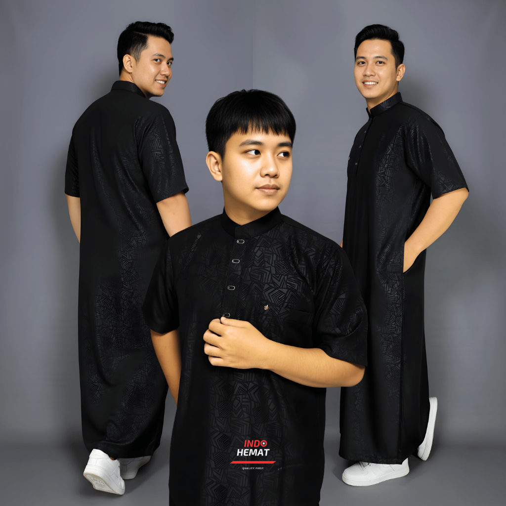 Jubah Gamis Pria Lengan Pendek Embos Motif Timbul Katun Premium
